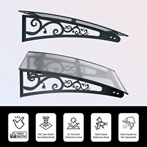 Pratik Metal Sundurma 270x150 Lale Serisi Kapı Üstü Sundurma Koruma Gölgelik Siyah - Şeffaf