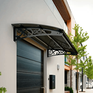Pratik Metal Sundurma 130x150 Lale Serisi Kapı Üstü Sundurma Koruma Gölgelik Siyah - Bronz 130x150 cm