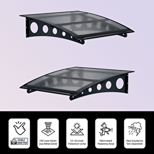 Pratik Metal Sundurma 270x150 Oval Serisi Kapı Üstü Sundurma Koruma Gölgelik Antrasit - Şeffaf