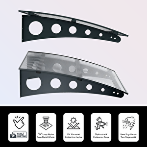 Pratik Metal Sundurma 240x150 Oval Serisi Kapı Üstü Sundurma Koruma Gölgelik Antrasit - Şeffaf