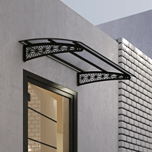 Pratik Metal Sundurma 160x150 Lotus Serisi Kapı Üstü Sundurma Koruma Gölgelik Siyah - Şeffaf 160x150 cm