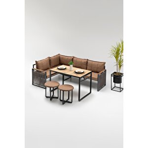Motto (masa Ve Puflu) Köşe Takimi Kahve-antrasi̇t (balkon-bahçe-mutfak) Kahverengi