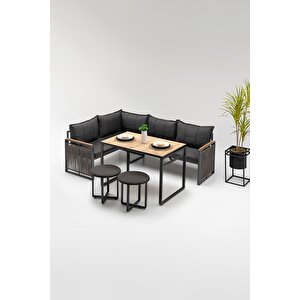 Motto (masa Ve Puflu) Köşe Takimi Si̇yah-antrasi̇t (balkon-bahçe-mutfak) Siyah