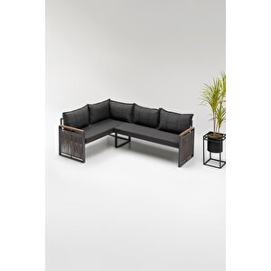Motto (masa Ve Puflu) Köşe Takimi Si̇yah-antrasi̇t (balkon-bahçe-mutfak) Siyah