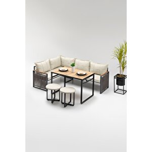 Motto (masa Ve Puflu) Köşe Takimi Bej-antrasi̇t (balkon-bahçe-mutfak) Bej