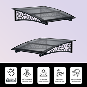 Pratik Metal Sundurma 250x150 Selçuklu Serisi Kapı Üstü Sundurma Koruma Gölgelik Siyah - Şeffaf