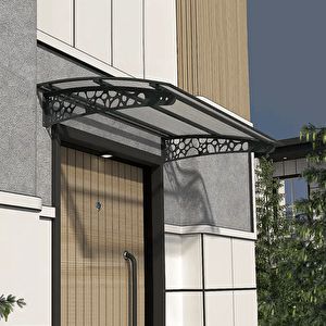 Pratik Metal Sundurma 280x150 Çakıl Taşı Serisi Kapı Üstü Sundurma Koruma Gölgelik Siyah - Şeffaf 280x150 cm
