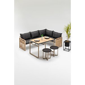 Moni̇sa (masa Ve Puflu) Köşe Takimi Si̇yah-kahve (balkon-bahçe-mutfak) Siyah