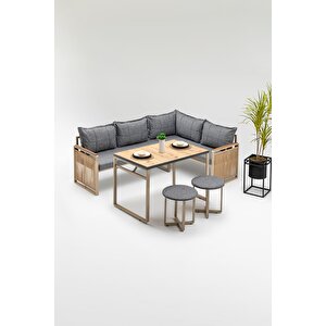 Moni̇sa (masa Ve Puflu) Köşe Takimi Gri̇-kahve (balkon-bahçe-mutfak) Gri
