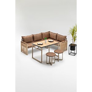 Moni̇sa (masa Ve Puflu) Köşe Takimi Kahve-kahve (balkon-bahçe-mutfak) Kahverengi