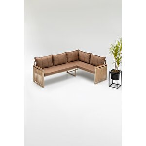 Moni̇sa (masa Ve Puflu) Köşe Takimi Kahve-kahve (balkon-bahçe-mutfak) Kahverengi