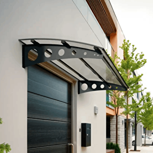 Pratik Metal Sundurma 170x150 Oval Serisi Kapı Üstü Sundurma Koruma Gölgelik Siyah - Şeffaf 170x150 cm
