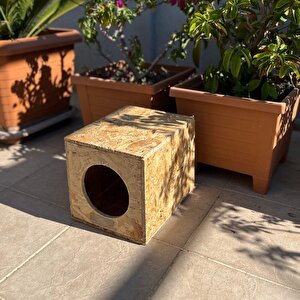 Kedi Evi Dış Ortam Uygun Ahşap Kedi Evi 34x27x24 Cm Sokak Hayvanları İçin