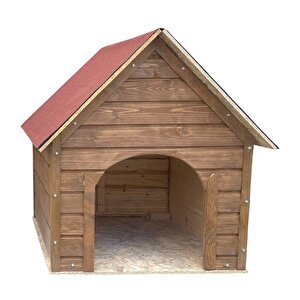 Pet Suya Soğuğa Dayanıklı Lüks Büyük Boy Ahşap Köpek Kulubesi Sokak Köpek Evi Kırmızı Çatılı 100x100x78 Cm Ceviz