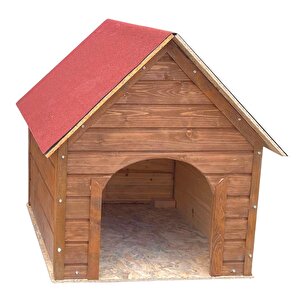 Pet Suya Soğuğa Dayanıklı Lüks Büyük Boy Ahşap Köpek Kulubesi Sokak Köpek Evi Kırmızı Çatılı 100x100x78 Cm Ceviz