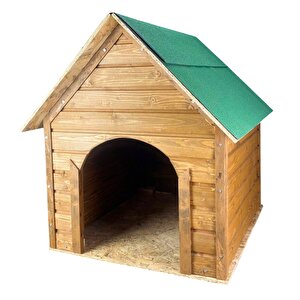 Pet Suya Soğuğa Dayanıklı Lüks Büyük Boy Ahşap Köpek Kulubesi Sokak Köpek Evi Yeşil Çatılı 100x100x78 Cm Ceviz