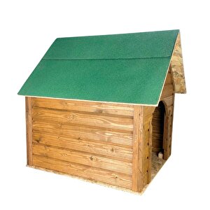 Reyo Pet Suya Soğuğa Dayanıklı Lüks Büyük Boy Ahşap Köpek Kulubesi Sokak Köpek Evi Yeşil Çatılı 100x100x78 Cm Ceviz