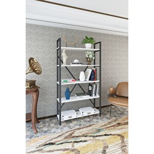 - Deniz Metal 5 Raflı Kitaplık-beyaz