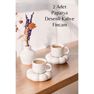 2 Adet 95 Ml Papatya Şekilli Seramik Beyaz Türk Kahvesi Fincan Takımı Mit1157