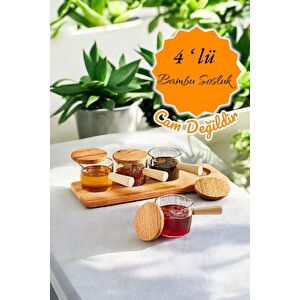 4 Adet Ahşap Saplı Standlı Mika Şeffaf Sunumluk Sosluk Reçellik Çerezlik Mit1152