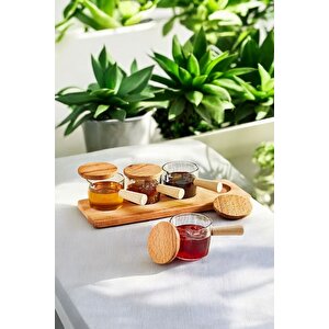 Mithra Life 4 Adet Ahşap Saplı Standlı Mika Şeffaf Sunumluk Sosluk Reçellik Çerezlik Mit1152