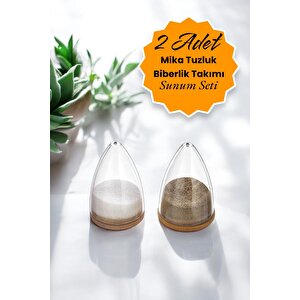 Mithra Life 2 Adet Ahşap Altlıklı Silikon Kapaklı Mika Baharatlık Tuzluk Biberlik Seti Mit1153
