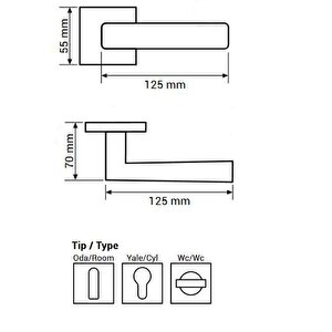 Zarafet Kare Rozetli Alüminyum Kapı Kolu (oda/yale/wc) Mat Siyah - Mat Altın
