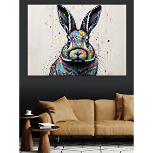 Soyut Renkli Tavşan Portresi Dekoratif Kanvas - Mdf Ahşap Tablo 70x100 cm