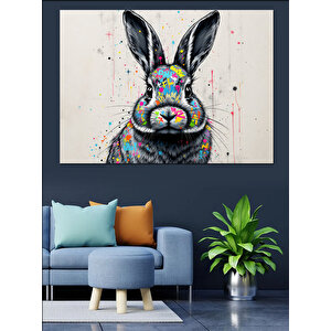 Soyut Renkli Tavşan Portresi Dekoratif Kanvas - Mdf Ahşap Tablo 70x100 cm