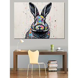 Soyut Renkli Tavşan Portresi Dekoratif Kanvas - Mdf Ahşap Tablo
