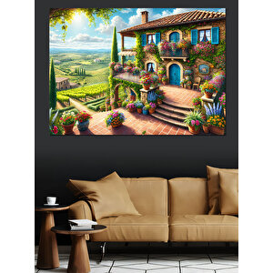 Toskana Tarzı Taş Ev Dekoratif Kanvas - Mdf Ahşap Tablo 100x140 cm