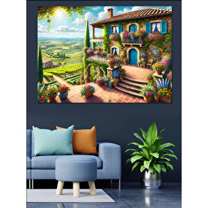 Toskana Tarzı Taş Ev Dekoratif Kanvas - Mdf Ahşap Tablo 100x140 cm