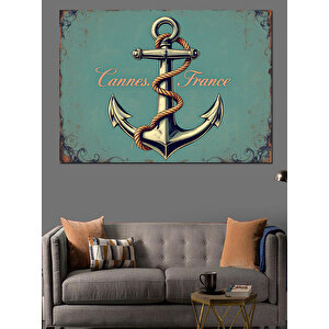 Cannes Çapası Ve Yazı Dekoratif Kanvas - Mdf Ahşap Tablo 100x140 cm