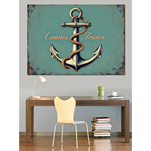 Cannes Çapası Ve Yazı Dekoratif Kanvas - Mdf Ahşap Tablo 100x140 cm
