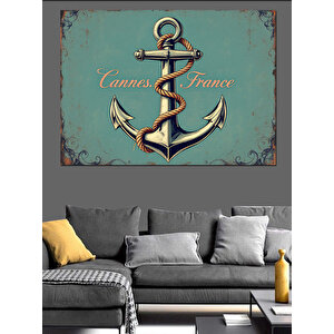 Cannes Çapası Ve Yazı Dekoratif Kanvas - Mdf Ahşap Tablo 100x140 cm