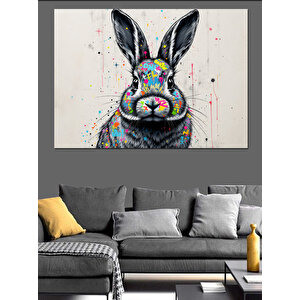 Soyut Renkli Tavşan Portresi Dekoratif Kanvas - Mdf Ahşap Tablo 50x70 cm