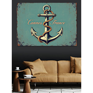 Cannes Çapası Ve Yazı Dekoratif Kanvas - Mdf Ahşap Tablo