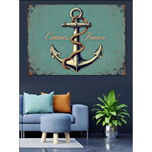 Cannes Çapası Ve Yazı Dekoratif Kanvas - Mdf Ahşap Tablo