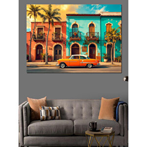 Renkli Eski Küba Şehir Sokakları Dekoratif Kanvas - Mdf Ahşap Tablo 25x35 cm