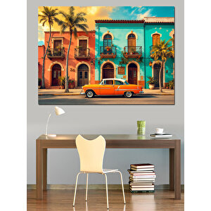 Renkli Eski Küba Şehir Sokakları Dekoratif Kanvas - Mdf Ahşap Tablo