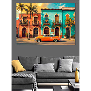 Renkli Eski Küba Şehir Sokakları Dekoratif Kanvas - Mdf Ahşap Tablo