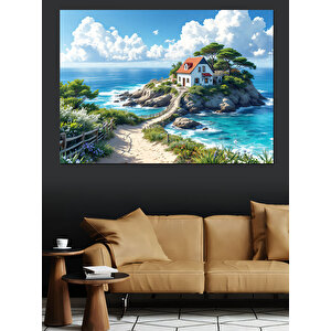 Deniz Kenarı Evi Dekoratif Kanvas - Mdf Ahşap Tablo 25x35 cm
