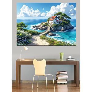 Deniz Kenarı Evi Dekoratif Kanvas - Mdf Ahşap Tablo 35x50 cm