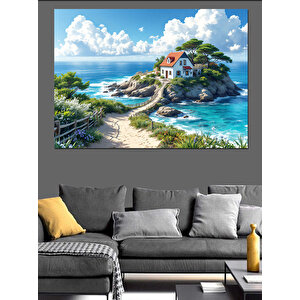Deniz Kenarı Evi Dekoratif Kanvas - Mdf Ahşap Tablo 35x50 cm