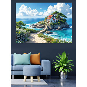 Deniz Kenarı Evi Dekoratif Kanvas - Mdf Ahşap Tablo
