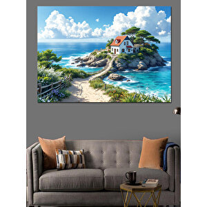 Deniz Kenarı Evi Dekoratif Kanvas - Mdf Ahşap Tablo