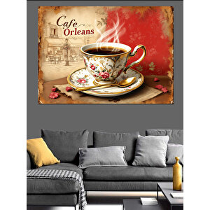 Cafe Orleans Retro Kahve Posteri Dekoratif Kanvas - Mdf Ahşap Tablo