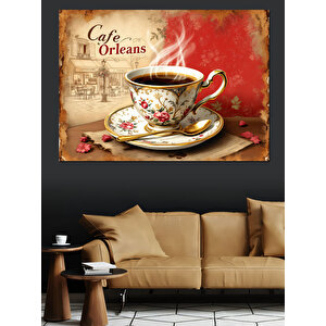 Cafe Orleans Retro Kahve Posteri Dekoratif Kanvas - Mdf Ahşap Tablo