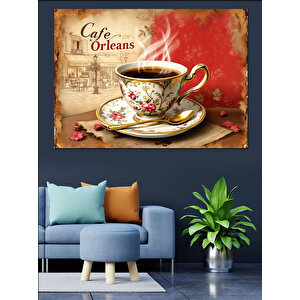 Cafe Orleans Retro Kahve Posteri Dekoratif Kanvas - Mdf Ahşap Tablo 70x100 cm
