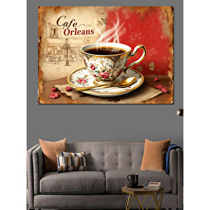 Cafe Orleans Retro Kahve Posteri Dekoratif Kanvas - Mdf Ahşap Tablo 70x100 cm